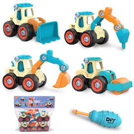 XIATIAN Excavator Toy, 4 in 1 Sand Toy Engineering Excavator Set with Screwdriver, Disassembly Toy DIY Construction Vehicles Learning Toy for Children (B)