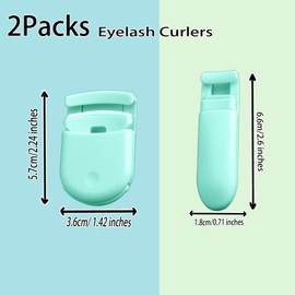 Benepoint 2Packs Eyelash Curlers, Mini Lash Curler with Bonus Replacement Lash Pad, Eyelash Curler Kit Portable Travel Eyelash Curler for Partial and Entire Eye Makeup (Cyan)