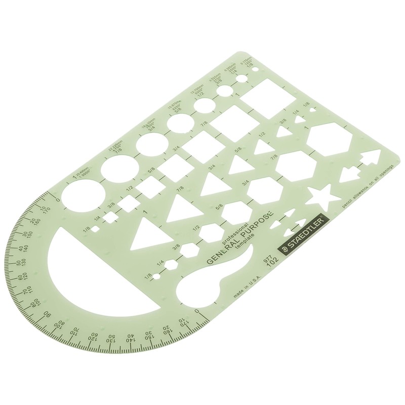 Staedtler Template, Geometric Shapes/Symbols, Protractor, Inch Scale, 9.5 x 5.5