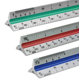 Kyuionty Architectural Scale Ruler 12 Inch, Imperial Scale Aluminum Laser-Etched Triangular Engineer Scale Ruler Civil Drafting Tool (Color-Coded)