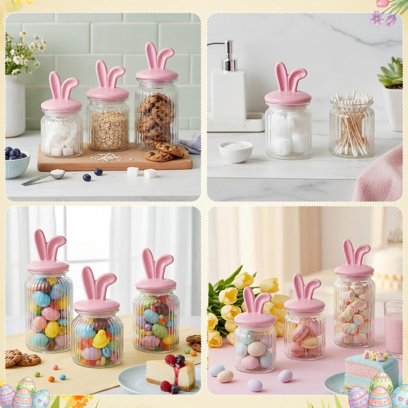 Potchen Easter Glass Jars with Airtight Lids Set of 3,
