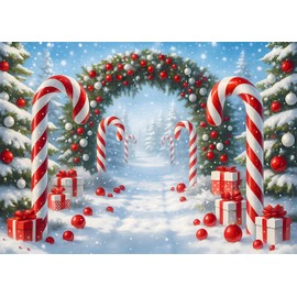 DULUDA 7x5 FT Merry Christmas Cane Candy Backdrop Merry Christmas New Year Eve Party Decoration Winter Snow Scene Xmas Tree Photography Background Holiday Photo Banner Props