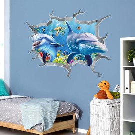 ANHUIB Wall Sticker Underwater World, Wall Sticker Fish Underwater World, 3D Wall Sticker for Sea, Wall Sticker Ocean Fish Sea Turtles, Wall Sticker Boys Children's Room Bathroom Wall Decoration