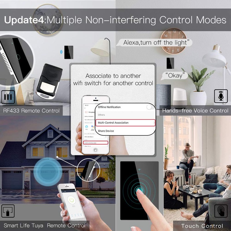 Interruptor inteligente MoesGo 2ª generación WiFi RF433 Smart Touch Wall
