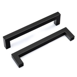 goldenwarm 45 Pack Black Square Bar Cabinet Pulls, 6-1/4in(160mm) Hole Center Stainless Steel Drawer Handles Modern Kitchen Cupboard Dresser Hardware Pull