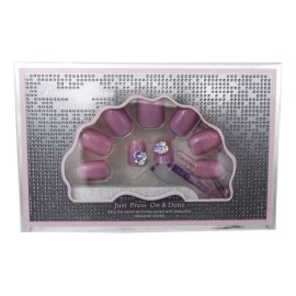 Beauty Glam Caja Con 28 Piezas Uñas Postizas Decoradas Lila Con Piedra