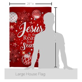 Breeze Decor Christmas Nativity Tapestry Wood Dowel Set Rod Home Banner Textile Poster Flag Stand Pole Room Wall Scroll Hanging Religious Christian Gifts Jesus is The Reason Indoor Decor, Made in USA