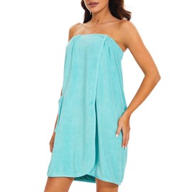 Knuffnee Wrap Towel for Women Body Wrap Bathrobe Shower Wrap Towels Adjustable Closure Blue S/M