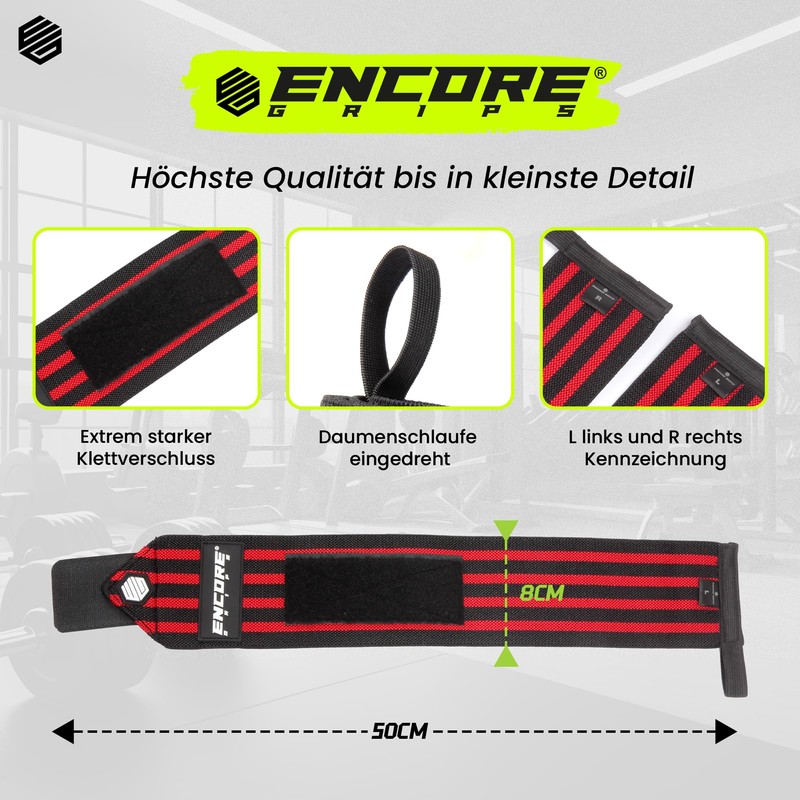 Encore Grips® Wrist Wraps for Bodybuilding, Weight Training, Crossfit, Strength