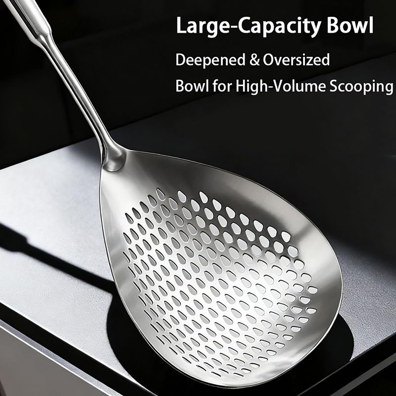 Stainless Steel Skimmer Spoon, Large Slotted Spider Skimmer with Long