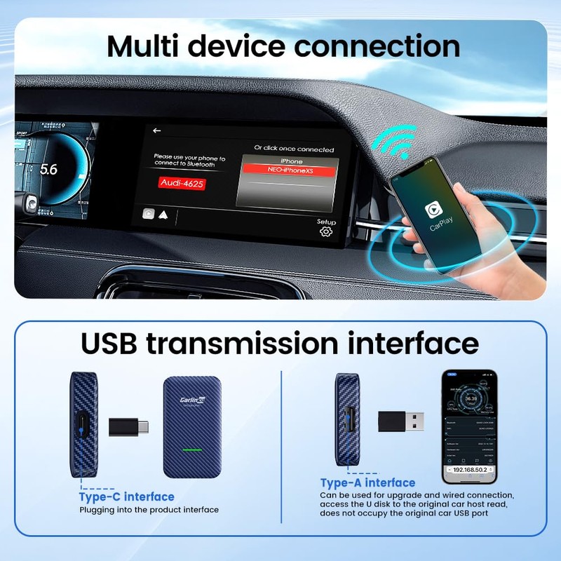 CarlinKit 4.0 CP2A Adapter for Wired CarPlay Car, 2 in