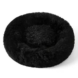 3 One PetZ Cat Beds for Indoor Cats, Dog Bed, Cat Bed, Machine Washable, Fluffy Round Pet Bed Non-Slip, Autumn and Winter Warmth, Cuddler Cushion Self Warming (Black, 24 inch)
