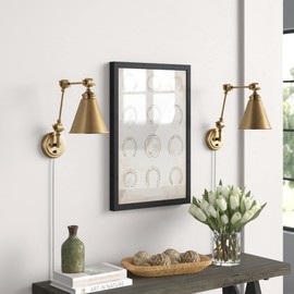 WINGBO Gold Swing Arm Wall Lamp Set of 2, Modern Adjustable Wall Mounted Sconce, Warm Brass Finish