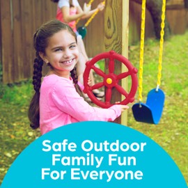 Jungle Gym Kingdom Swing Set Accessories - Pirate Ship Steering Wheel for Kids Outdoor Playhouse, Treehouse & Backyard Playset - Playground Equipment (Red)