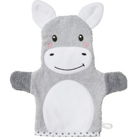Erwin Müller Children's Wash Mitt 2-in-1 Donkey Walk Terry Grey Donkey Size 25 x 23 cm - Soft, Absorbent, Durable, with Hanging Loop