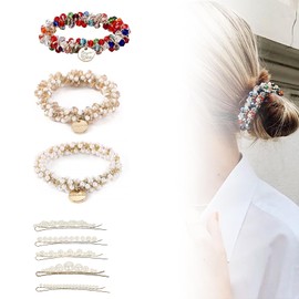 GVSS Set of 3 Pearl Hair Bands, Faux Pearl Scrunchies for Women and Girls, Stretchy Hair Bands with Beads, Elegant Accessories for Ponytail and Hairstyle