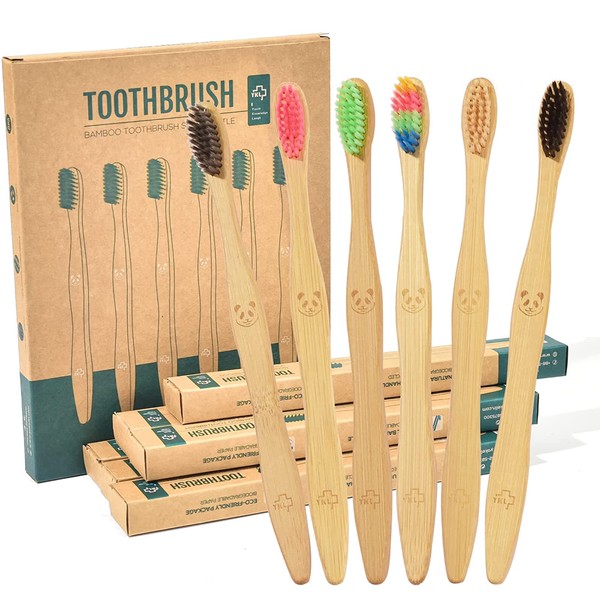 Eco Charcoal Bamboo Toothbrush 12pcs | Soft Medium Charcoal Bristles | Eco Toothbrush Organic Bamboo Toothbrush Plastic Free Packaging (12 pcs)