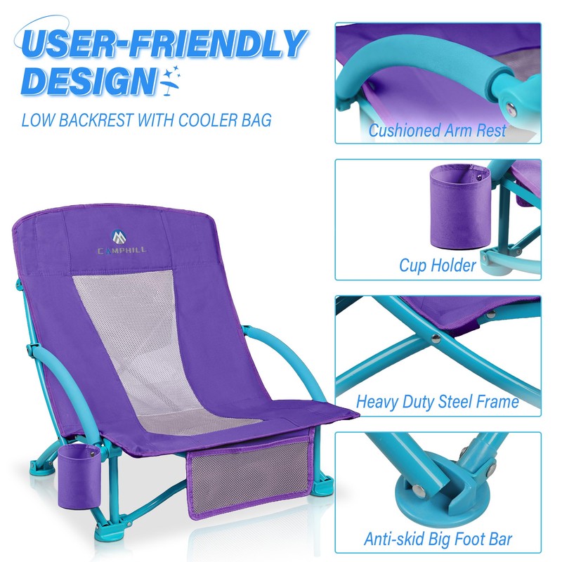Beach Chairs for Adults 2 Pack,Heavy Duty Folding Low Back