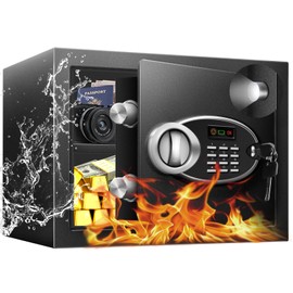 1.8 Cu Ft Safe Box with Fireproof Waterproof for Documents - Steel Security Personal Safe with Digital Electronic Keypad, Emergency Battery Box & Combination Lock, Safety Box for Valuables Money Cash