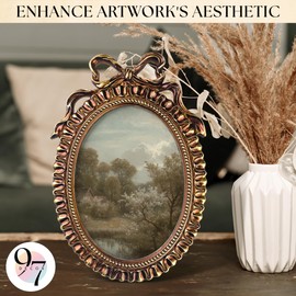 97 Decor 5x7 Oval Picture Frame - Vintage 5x7 Picture Frame Gold, Rustic 5 x 7 Gold Frames, 5 By 7 Ornate Photo Frames For Tabletop And Wall Hanging