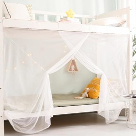 Eimilaly 8 Corner Bed Canopy Curtains for Girls Boys Bed Decor, Bed Canopy for Dormitory, Bunk Bed, 1-1.8 m Bed or Outdoor Camping, Suitable for 1 m Bed/Single Door, White