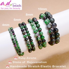 AD Beads Handmade Gemstone Stretch Elastic Bracelet Crystal Healing Reiki Nature's Beauty and Spiritual Essence Unisex (12mm, Ruby Zoisite (Rejuvenation))