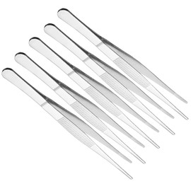 Auniwaig 5pcs 5.51inch Length 140mm Stainless Steel Straight Blunt Tweezers with Precision Serrated Tips