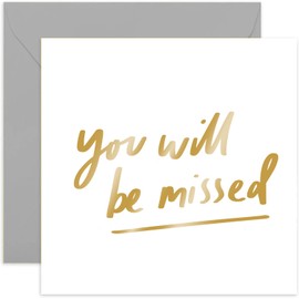 Old English Co. You'll Be Missed Cute Retirement Card Him or Her - Gold Foil Leaving for New Job Card for Men or Women - Good Luck Colleague or Co Worker - Farewell Card | Blank Inside with Envelope