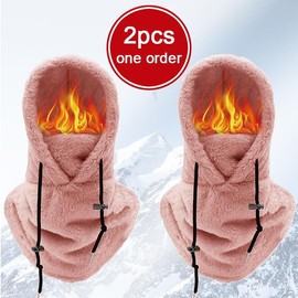 2-piece set, head cover, ski mask, winter balaclava, windproof and warm head cover, hat, scarf - very fashionable and versatile style - Color: pink