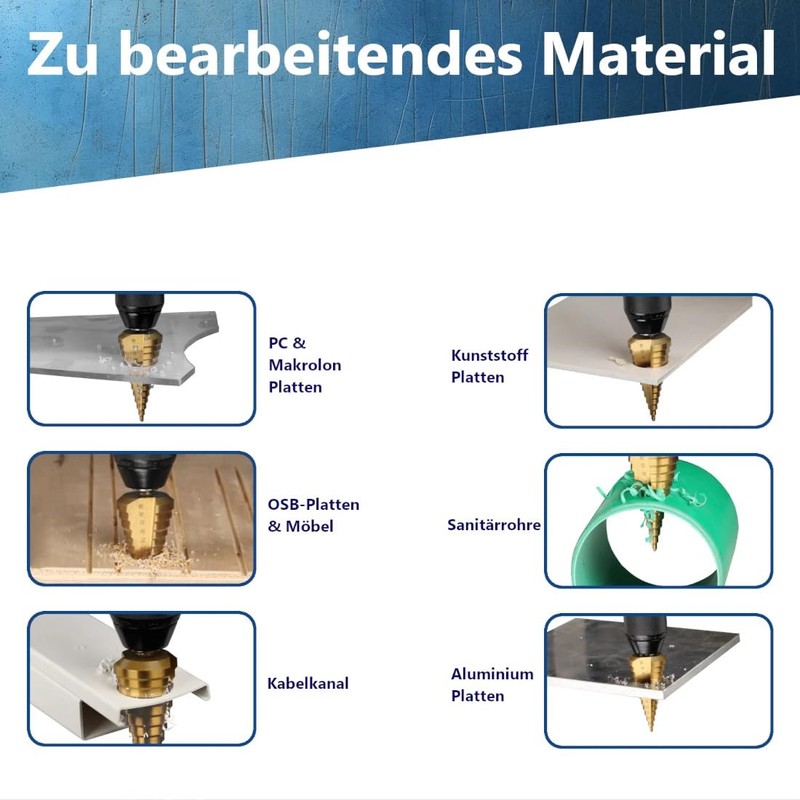 AM-Zerspanungstechnik HSS TiN Step Drill Bit Set 3 Pieces |