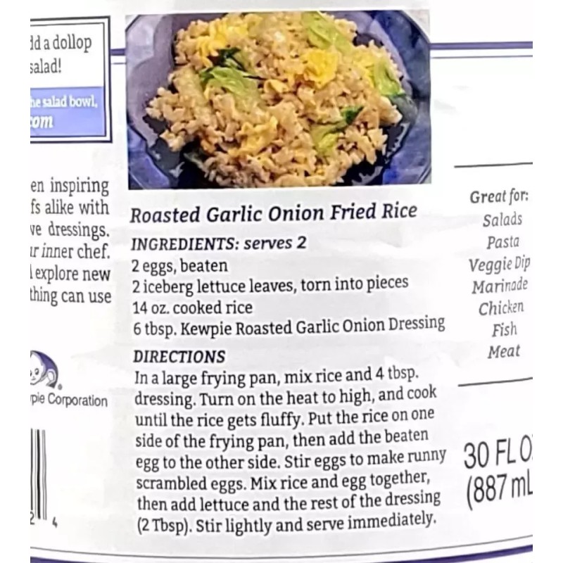 Kewpie Mayonnaise 2-PACK Kewpie Roasted Garlic Onion Dressing Marinade 30