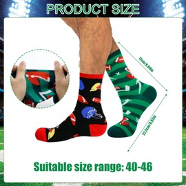 Ourdort American Football Socks, Two Pairs of Unisex Football Socks - Sizes (40-46), Funny Socks Gift for Men Football Fans, Game Day Superbowl Party Rugby Decoration, green and red