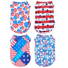 PET SHOW 4 Pack 4th of July Small Dog Clothes Patriotic Stripes Stars Dog Shirts American Flag Outfits for Independence Day Holiday Party Small Medium Pets Puppies Cats Boys Girls Tank Top XXL