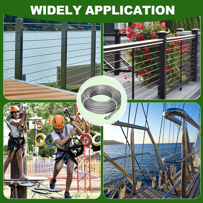 Mariocsa 1/2" Stainless Steel Cable 25FT, 7x19 Strands Wire Rope,