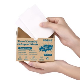 Poesie Travel Laundry Detergent Sheets Fresh Linen 40 Count Liquidless Portable No Waste Laundry Soap Sheets for Travel Dorm Home