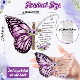 JAPBOR Acrylic Christian Religious Gifts - Spanish Bible Verses God Faith Inspirational Scripture Present for Women, Serenity Butterfly Cross Prayer Keepsake Desk Decor for Home Birthday (Violets)