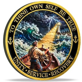 Sobriety Coin AA Medallion - to Thine Own Self Be True Recovery Gift