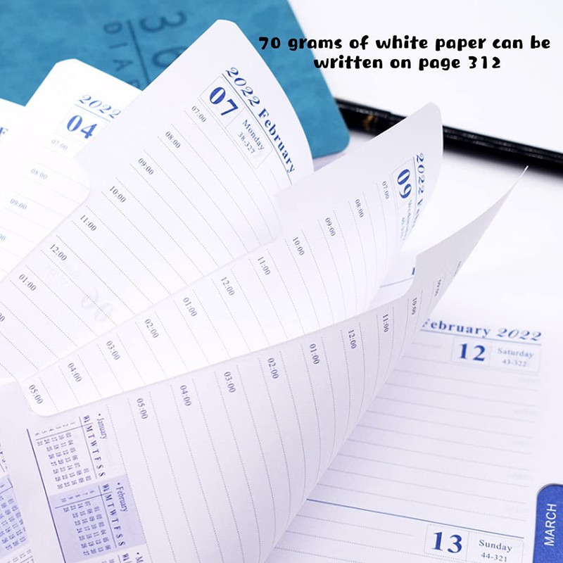 2022 A5 Diary Book with Tabs Soft Leather Blue Cover