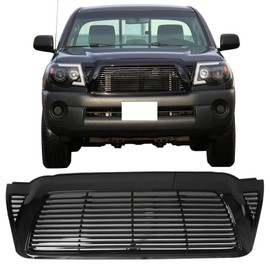 IKON MOTORSPORTS Grille Compatible With 2005-2011 TOYOTA TACOMA, Horizontal Style ABS Black Front Bumper Hood Grill