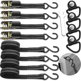 Terixe 4 Pack Tie Down Kit for Ruffland Kennel - Tie Down D-Ring Kit - 1000 Lbs, with Wrench, Tie Down Straps Kit Compatible with RuffLand Kennels - 1800 LB Break Strength, Night Reflection, 10 Ft