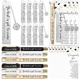 Affrolling 12 Sets Class of 2026 Graduation Gifts Bulk – Graduation Pens, Compass Bookmarks, Cards & Clear Gift Bags, Inspirational Party Favors for Students & Teachers(Black,White,Gold)