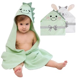 Viviland 2 Pack Hooded Baby Towels, Soft 100% Cotton Baby Bath Towels with Hood, Extra Thick and Absorbent, Essential for Newborns, Kids, Infants - Girls and Boys (Sheep & Green Dinosaur)