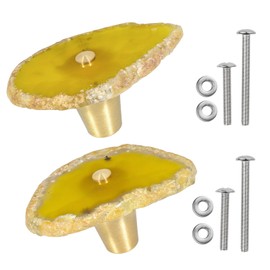 moonsix Set of 4 Agate Slice Cabinet Knobs with Screws, Yellow Geode Stone Drawer Handles Decorative Dresser Pulls for Cupboard Closet Wardrobe