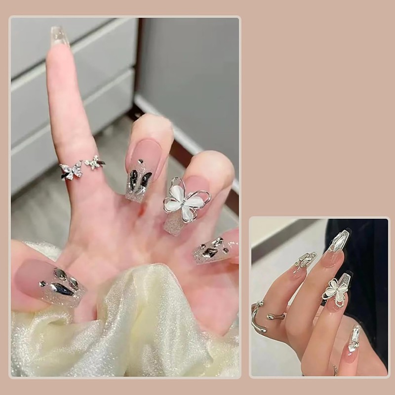 LUYING False Nail Tips, 24 Pieces, 3D Handmade Nail Tips,
