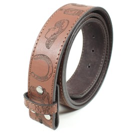 Western Cowboy Supplies Leather Belt Strap Without Buckle 1.5" Wide with Snaps (Brown-S)