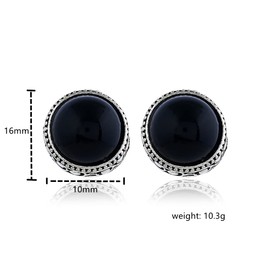 JustMoMoMin Vintage Silver Tone Gothic Carved Pearl Ear Clips For Men Women (Black)