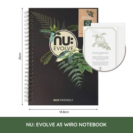 Nu Notebooks - Evolve Range - Recycled Notebook - A5 Notebook - Wirebound Notebook - Stationery Notebooks - Professional Notepad - 120 Pages