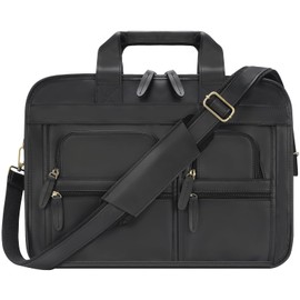 Jack&Chris Leather Briefcase for Men,Retro Business Travel Messenger Bag,Large 15.6 Laptop Work Bag
