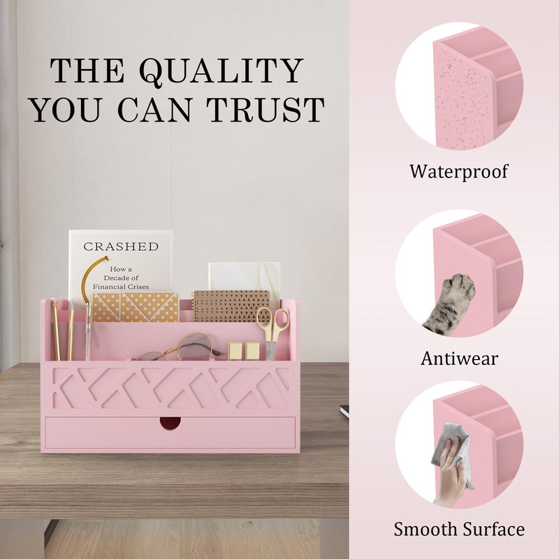 Wisuce Bamboo Mail Organizer Countertop Desktop with Drawer - All-in-One