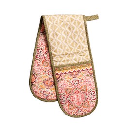 Maison d' Hermine Double Oven Mitts 100% Cotton 7"x35" Heat Resistant Double Oven Mitt BBQ Cooking Glove with Loop, Grilling, Handling Hot Pans, Damask - Thanksgiving/Christmas